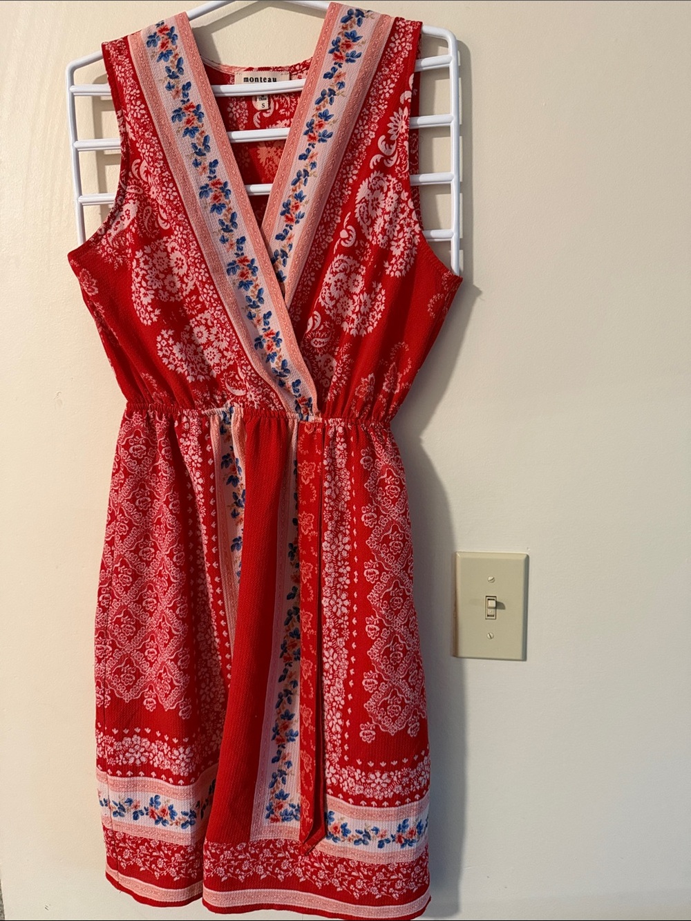 Red Printed V-Neck Sundress by